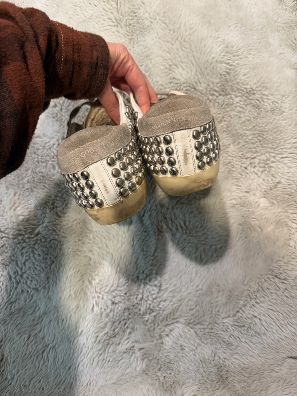 Golden Goose Gray Sneakers with Silver Studs - Picture 2 of 4